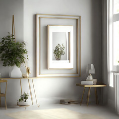 interior of a room with a window  with photo frame mockup