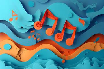 Musical Note. Music Abstract Illustration. International Jazz Day. Paper cut art style.
