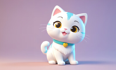 cat, in the 3D illustration style, cute, kawaii character design with on a simple background, a high resolution detailed texture with adorable details.