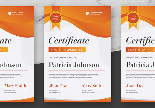White and Orange Award Certificate