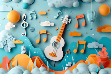 Music Abstract Illustration. International Jazz Day. Paper cut art style.