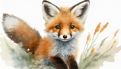 Watercolour painting of a baby fox.