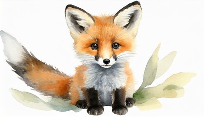 Watercolour painting of a baby fox.