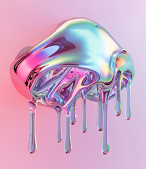 Obraz na płótnie Canvas Dreamlike Drizzle: Holographic Liquid Canopy with Rainbow Sheen