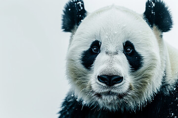Aesthetic minimalism at its finest, with a detailed shot of a panda face against a white...