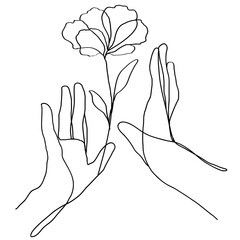 Png hands flower minimal black line art illustration