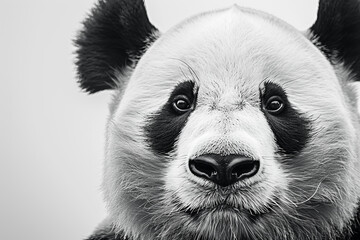 Aesthetic perfection captured in this high-resolution photograph of a black and white panda face on a pristine white canvas.