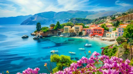 Fotobehang Panoramic view of the Amalfi Coast in Italy with colorful cliffside villages Scenic View of Old Cliffside Buildings in Positano, Amalfi Coast, Italy, Generative Ai © shehzad