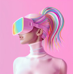 Pastel Cyber Muse: Side Profile of a Woman with Striped Hair