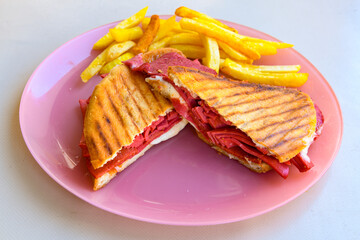 Turkish karisik atom  tost ( kasarli bazlama tost) . Sucuklu, Kasarli, kavurmali karisik tost. Flat...