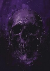 Grunge style dark purple and black skull artwork