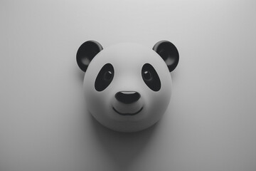 Aesthetically pleasing monochrome composition featuring a black and white panda face on a white...