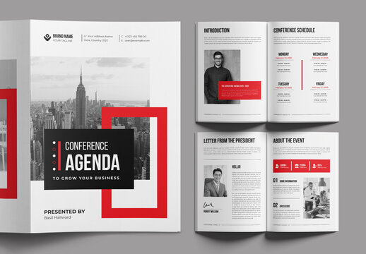 Conference Agenda Layout With Red Color
