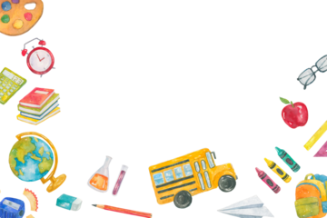 PNG frame  in watercolor back to school theme