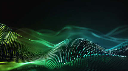 Dynamic Dot Wave: 3D Curves in Blue & Green Gradient Light. Generative AI