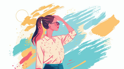 Business woman looking future. Hand drawn style vector