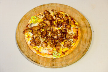 Delicious mixed pizza with rich content. Menu concept of choice and diversity. Pepperoni, Formaggi, Veggie, Karisik pizza
