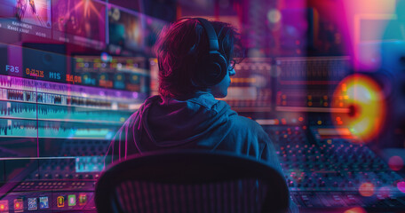 a man uses music software in studio