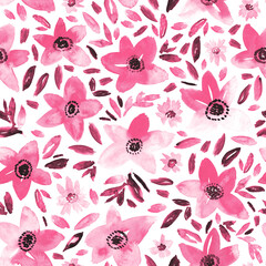 Watercolor floral in pink and purple. Seamless pattern. - 789921150