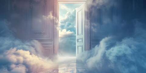 Opening up the door to heaven background - Ai Generated