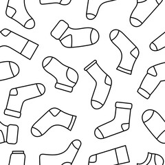 Variety socks different textures. Seamless pattern. Coloring Page. Fashion trendy clothes. Hand drawn style. Vector drawing. Design ornaments.