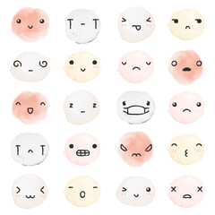 Sticker png cute watercolor emoticons with diverse feelings in doodle style set