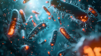 Pathogenic bacteria background, - obrazy, fototapety, plakaty