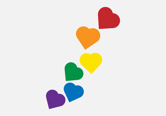 Corazones con los colores de la bandera LGBT+. - obrazy, fototapety, plakaty