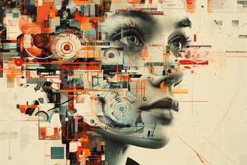 Abstract Technological Collage with Human Features
