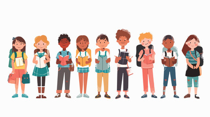 Cheerful smiling diverse schoolchildren standing posi