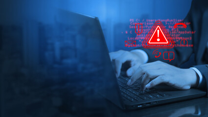 System hacked warnings alert Cyber attacks on a computer network, viruses, Spyware, Malware, or...