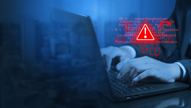 System hacked warnings alert Cyber attacks on a computer network, viruses, Spyware, Malware, or Malicious software. Cyber security and cybercrime concept. Compromised information Internet.