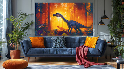 dinosaur theme print for girls room with girl colors. Generative Ai