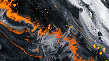 Abstract neon orange background, color flow liquid black wave