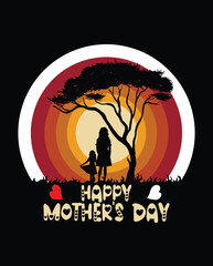 Happy mother's day design. A mother with his little girl standing under a tree.