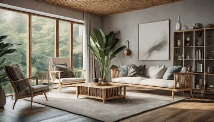 Inviting Simplicity: 3D Render of Cozy Modern Room with Natural Wood Accents