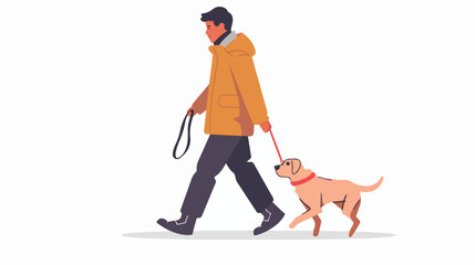 Man is walking with a dog. Vector flat style illustrations