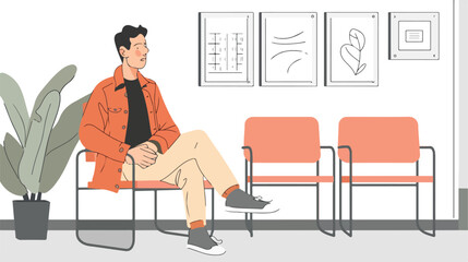 Man sitting in a waiting room. Hand drawn style vector