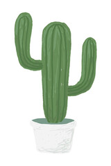 Cute potted plant element png Saguaro in hand drawn style
