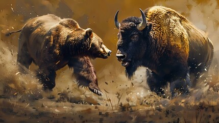 Wildlife Tension: Bear and Bison