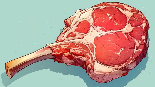 Illustration of a meaty and bone in leg This cartoon depicts a juicy piece of thigh from pork lamb or beef perfect for grilling baking or frying up a scrumptious protein rich meal for lunch 
