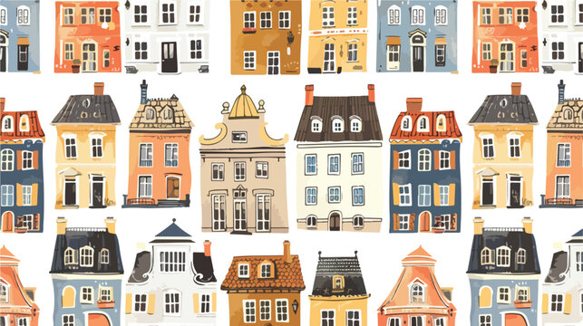 Old architecture seamless pattern. Buildings houses