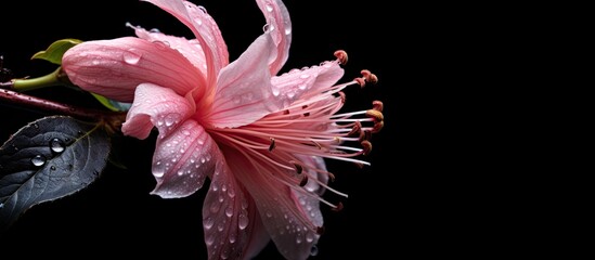 Pink flower with water beads
