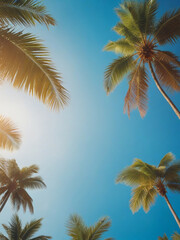 Fototapeta na wymiar generative ai, Sunny Tropical Beach With Palm Leaves And Paradise Island