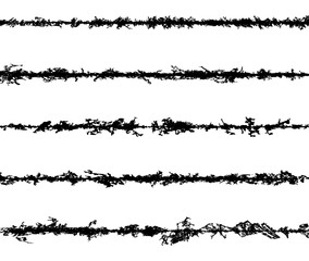 frame of wire, barbed wire texture set, black and white barbed wire border, sound waves in different shapes and sizes,