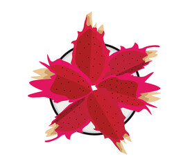 dragon fruit in a bowl on a white background, Red Dragon fruit slice isolate on a plate with white background vector design, dragon fruit