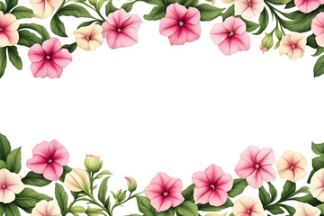 border fame made of flowers and leaves pattern with blank text space isolated on transparent background - obrazy, fototapety, plakaty