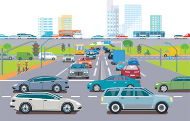 Stadtsilhouette einer Stadt mit Verkehrs-Stau  illustration