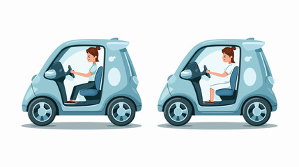 Micro car two angle set. Car with driver woman side Vector