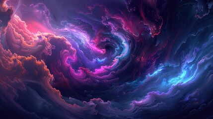 A vibrant swirl of colorful clouds fills the sky, creating a mesmerizing and surreal scene - obrazy, fototapety, plakaty